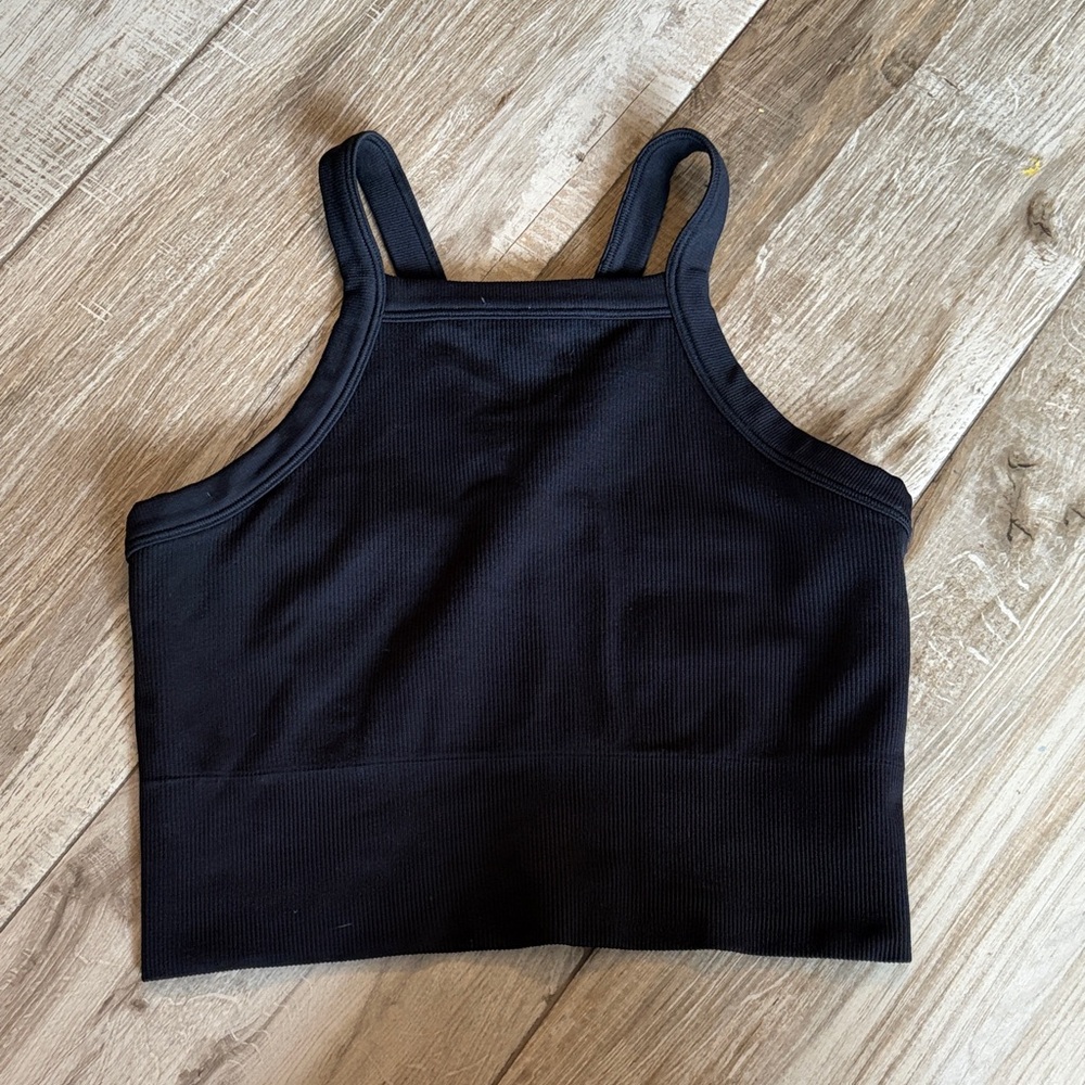Black Ribbed Aurora Cropped Tank Top